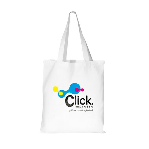 Sacola ecobag em tecido poliéster reciclado branco , 4x0 cores. 
Composição 100% poliester, 30X4Ocmalça 60cm, sem fundo.